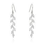 Handmade 925 Sterling Silver Leaf Dangling Earrings Crystal Wedding Dangle Earrings for Brides Bridesmaid Gift