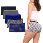 R RUXIA Womens Boyshort Panties Seamless Ladies Underwear Full Coverage Briefs No Show Boxers for Sleep and Workout Printing Boyshort 5-Pack