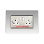 Double Socket Surround, Square Acrylic Back Panel Finger Plate, Decorative Frame for Neat and Tidy Finish, Font Colour:Clear