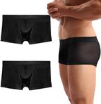 Mens Sexy Underwear Breathable Mesh Boxer Briefs See Through Hollow Lingerie, Black(2 Pack), Medium