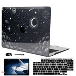 LCMOCICO for MacBook Air 13 inch Case 2021 2020 2019 2018 Release M1 A2337 A2179 A1932, Glitter Crystal Black Pritned Pattern Plastic Hard Case Cover for Mac Air 13.3" M1 2022 Touch ID, Stars & Moon