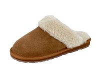 Clarks Womens Open Back Suede Leather Comfort Clog Slipper JMS0583C - Plush Faux Fur Trim - Indoor Outdoor House Slippers For Women, Cinnamon, 11