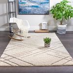 AG Home Trellis Moroccan Shag Area Rug | Golden Beige Cream Contemporary Fluffy Carpet | Aesthetic Soft Dense Pile Indoor Modern Rug for Home Decor, Living Room, Bedroom
