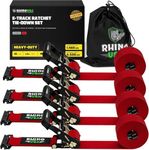 Rhino USA 2”x16’ Retractable E-Track Ratchet Straps: 4500lbs Max Break Strength Compatible with E Track Rail Systems Only– Perfect for UTV’s, ATV’s and Other Cargo (Red - 4 Pack)