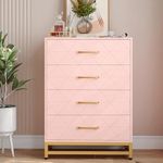 GarveeHome 4 Drawer Dresser for Bedroom, Wooden Dresser & Chests of Drawer with Metal Handle, Pink Dresser for Bedroom, Modern Dresser for Living Room,Hallway and Entryway