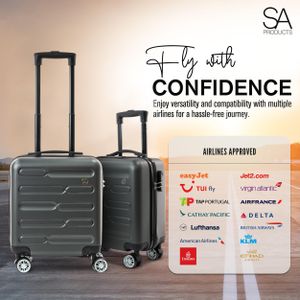 SA Products Grey Cabin Suitcase 45x36x20cm – Lightweight Hardshell Carry-On with 4 Spinner Wheels