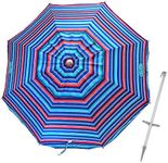 Tommy Bahama 7 ft Fiberglass Beach Umbrella for Sand with Integrated Anchor, Stripe 965, 5 UK, No Table | Telescopic Pole