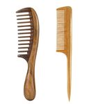 Louise Maelys 2pcs Wooden Wide Tooth Hair Comb Sandalwood Tail Comb for Curly Thick Hair Styling