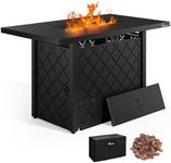 YITAHOME 43 Inch Propane Fire Pit Table, 50,000 BTU Gas Fire Pit with Ignition Systems, Iron Tabletop, Lava Rock, Lid, Rectangular Outdoor Firetable for Patio Deck Garden Backyard，Black