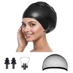 Silicone Extra Large Swimming Cap for Women Men, Swim Cap for Long Thick Hair with Mesh Wig Cap Net Ear Plugs and Nose Clip,Adult Waterproof Swim Hat Bathing Caps to Keep Hair Dry