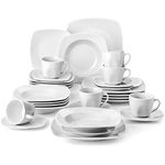 MALACASA Dinner Sets, 30-Piece Porcelain Plates Set with 6-Piece Dinner Plates/Dessert Plates/Soup Plates/Cups and Saucers, Service for 6, Ivory White, Series Julia