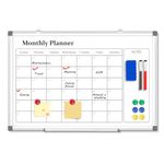 QUEENLINK Monthly Calendar Whiteboard for Wall, 40x60cm Aluminium Frame Dry Erase White Board, Planning Message Schedule Wall Board with Pen Tray for Home Office