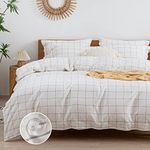 JELLYMONI Full Duvet Cover Set- Cotton Plaid Duvet Cover 3 Pieces with Button Closure, 1 Duvet Cover and 2 Pillow Shams(White with Black Grid Geometric Pattern Printed)