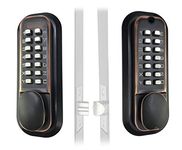 JOUNJIP Mechanical Keyless Combination Latch Door Lock [Flat Spindle] - Double Sided Keypads for Gates, Fences, Windows - No Battery No Power Needed (Oil-Rubbed Bronze) - Not a Deadbolt