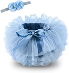 Baby Girls Tutu Bloomers Diaper Cover Cotton Tulle Bloomers and Headband Set Light Blue 6-12 Months