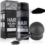 Hair Building Fibers for Thinning Hair with Spray Applicator Pump Nozzle - Natural & Undetectable,Instantly Thicker Fuller Hair Conceals Hair Loss 30 Sec,4 Shades for Men & Women,27.5g (Black)