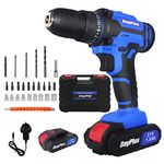 Battery Powered Drill Cordless Handheld Drill, 21V Combi Drill Power Drill Driver for Drilling Metal/Wall/Wood, 1500mAh, 45Nm, 25+1 Torque Setting, 2 Speed, LED Light