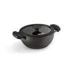 TRAMONTINA Titanex 20 cm Pre-Seasoned Cast Iron Deep Kadai – 2.3L, Non-Toxic, Induction Ready, Toughned Glass Lid w/Steam Release, Snap-On Cool Touch Grips, Excellent Heat Retention & Even Heating
