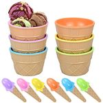 Set of 6 Ice Cream Dessert Bowls and Matching Spoons, Ice Cream Bowls Waffle Cups Shape Children Dessert Bowls and Spoons Set，Candy-Colored Ice Cream Bowl, for Ice Cream, Dessert, Salad, Fruit, Food