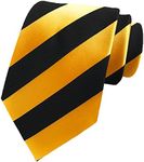 MINDENG Mens Large Gold Black Stripeds Tie 100% Silk Necktie Classic Striped Tie