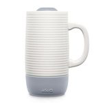 Ello Jane Ceramic Travel Mug with Handle, Splash-Resistant Slider Lid and Built in Coaster, Perfect for Coffee and Tea, BPA Free, Dishwasher Safe, Gray, 18oz