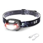 Lepro Head Torch Rechargeable, Super Bright LED Headlamp Waterproof with Red Warning Lights 5 Lighting Modes 30 Hours Runtime Lightweight Headlight Flashlight for Cycling Running Camping