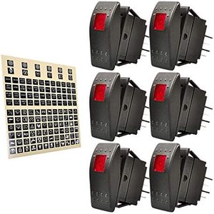 eFuncar Rocker Switch 12V 24V ON/Off, Red Rocker Toggle Switch for UTV Boat Auto, Car Marine Rocker Light Switch SPST Self-Latching 4 Pins - 6 Pack, 1 Pack DIY Stickers