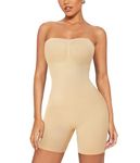 Junlan Strapless Shapewear Bodysuit for Women Seamless Sculpting Body Shaper Tummy Control Thigh Slimmer with Removable Straps (Beige,XL)