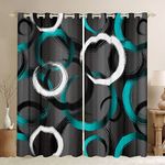 Geometric Spiral Darkening Drapes Teel Blue Black Grey Curtains Bedroom Living Room Abstract Circle30%-50% Blackout Curtain Boys Bedroom Geometric White Circle Window Treatment, 2 Panels 42 x 84 Inch