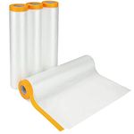 YAYODS 4 Pack Plastic Dust Sheet Rolls, 2.4M x 20M Masking Film Rolls with Self-Adhesive Tape, Transparent Pre-Taped Masking Film for Painting Decorating Covering