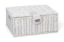 ARPAN Small Resin Woven Storage Basket Box With Lid & Lock - White