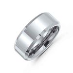 Bling Jewelry Simple Polished Couples Titanium Wedding Band Ring for Men for Women Beveled Edge Silver Tone Comfort Fit 8MM