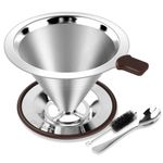 FACIACC Pour Over Coffee Dripper, Professional Stainless Steel Coffee Filter, Paperless and Reusable, Upgraded Double Micro Mesh Filter with Spoon and Silicone Tray, Cleaning Brush (1-2 Cup)