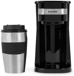 Salter One Cup Coffee Maker – Filter Coffee Machine, Washable & Reusable Filter, Includes 420ml Stainless Steel Travel Mug, Brew Coffee To Go In 3-4 Minutes, Suitable For Ground Coffee/Pads, EK2408