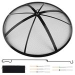 Multi Size Fire Pit Spark Screen,Heavy Duty Steel Outside Fire Pit Cover,Iron Round Firepit Cover Patio Mesh Fire Pit Cover Round Guard,Domed Fire Pit Ember Lid with Foldable Handle,5 Forks (40-INCH)