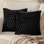 Mandioo Pack of 2 Black Super Soft Plush Decorative Cushion Covers 18x18 inch 45x45 cm Wool Velvet Throw Pillow Covers cases Faux Fur fluffy Couch Sofa Bed Livingroom