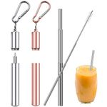 2 Pcs Telescopic Reusable Straw, Portable Collapsible Straws, Portable Metal Drinking Straw, with Portable Case and Cleaning Brush, for Kids Adults Food Grade Great Smoothie and Hot Cold Drinks