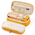 EASTHILL Big Capacity Pencil Pen Case Office College School Large Storage Bag Pouch Yellow