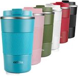 eeQiu Travel Mugs for hot Drinks with Leakproof Lid - 13oz Reusable Coffee Mug Stainless Steel Car Mug for Hot and Cold Coffee Milk and Tea (Blue)