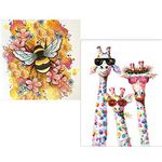 VEGCOO 2 packs DIY Cross Stitching Kits Stamped Kit Cross-Stitching Counted Cross Stitch 11CT Stamped Cross Stitch Kit 11CT Fabric Embroidery Crafts Kit for Home Flowers 36*36CM+Giraffe Family 36*46CM