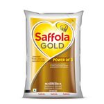 Saffola Gold Refined Cooking oil | Blend of Rice Bran & Sunflower oil | Helps Keeps Heart Healthy | 1 Litre pouch