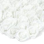 Juvale Rose Flower Heads - 100-Pack Artificial Roses, Perfect Wedding Decorations, Baby Showers, Crafts - Snow White, 3 x 1.25 x 3 inches