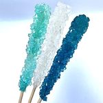 Classic Rock Candy Sticks, Sugar Rock Crystal Lollipops, Individually Wrapped (Pack of 12, Frozen Ice (Blue, White & Light Blue))