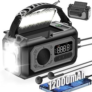 12000mAh Emergency Weather Radio Hand Crank Radio Solar Radio Portable AM/FM/NOAA Radio with 2 Solar Panels 3 Charging Methods SOS Alarm 3 Mode Flashlight Phone Charger Reading Lamp(Light Grey)