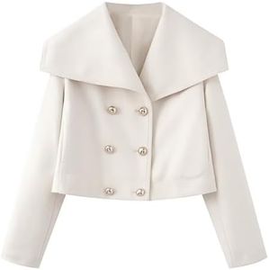 KEOMUD Pea Coats for Women Elegant Casual Short Trench Coats Peter Pan Collar Wool Outwear for Fall Winter White Medium