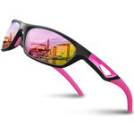 RIVBOS Polarized Sports Sunglasses Driving Glasses Shades for Men TR90 Unbreakable Frame for Cycling Baseball RB831 (Black&Pink)