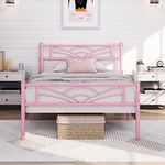 Yaheetech 3ft Single Bed Metal Slatted Bed Frame with Cloud-inspired Design Headboard, Under-bed Storage Pink