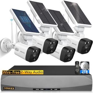 OOSSXX (Solar Battery 100% Wire-Free) 2-Way Audio 2-Antennas Enhance PIR Detection Outdoor Surveillance Camera System Solar Powered Battery Cameras System