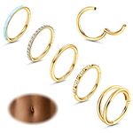JeryWe 5 PCS 14G Belly Button Rings for Women Stainless Steel Opal CZ Double Hoop Segment Silver Gold Nose Lip Eyebrow Clicker Navel Belly Ring Hoops Body Piercing Jewelry 8mm 10mm 12mm(5)