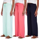 Real Essentials 3 Pack: Women's Wide Leg Palazzo Lounge Pants Drawstring - Loose Casual Pajama Pants (Available In Plus), Set 8, 2X